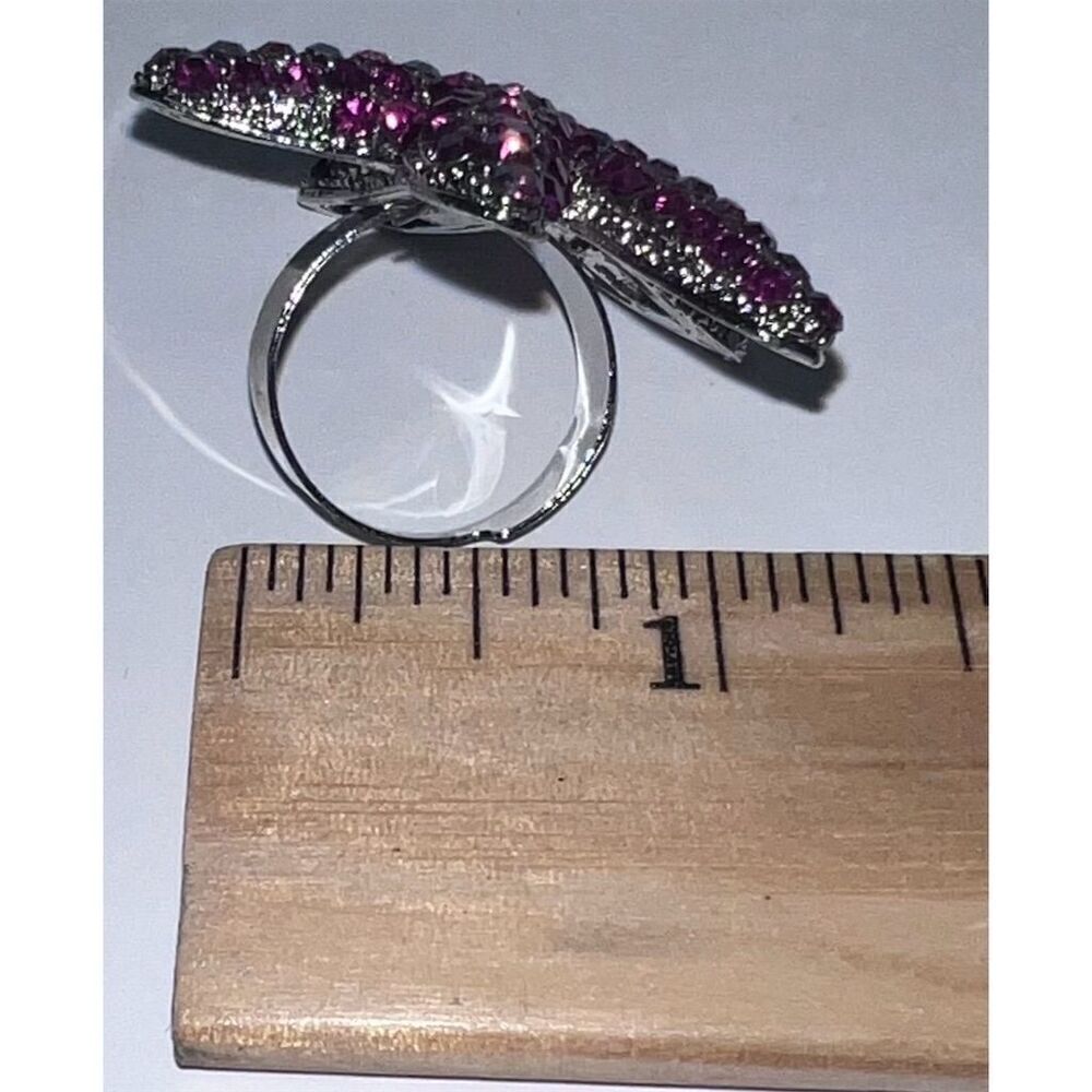 Neon Fuchsia Pink Crystal Starfish Adjustable Ring Ocean Theme - Picture 5 of 6